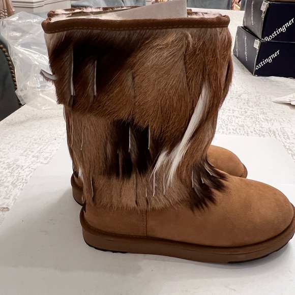 AUMU Women's Warmer Boots Sheepskin Fur Round Toe Ankle Winter Bootie - Picture 4 of 6